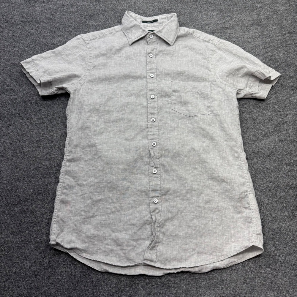Rodd & Gunn Men Grey 100% Linen Short Sleeve Button Down Shirt Sports Fit Size M